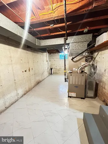 a view of a garage with wooden wall