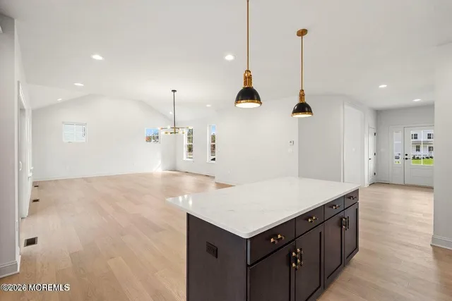 a kitchen with a stove and countertop