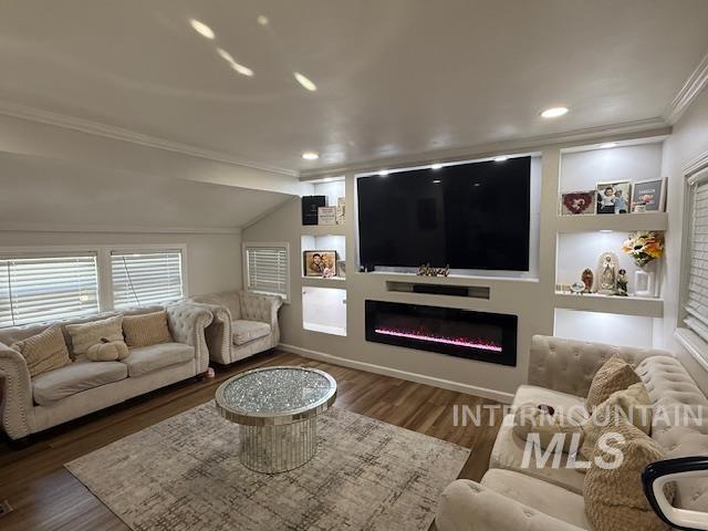 111 East Simplot Boulevard Caldwell, ID 83605 - Photo 11 of 17 Wood-finish flooring, recessed lighting, and built-in shelving with integrated illumination