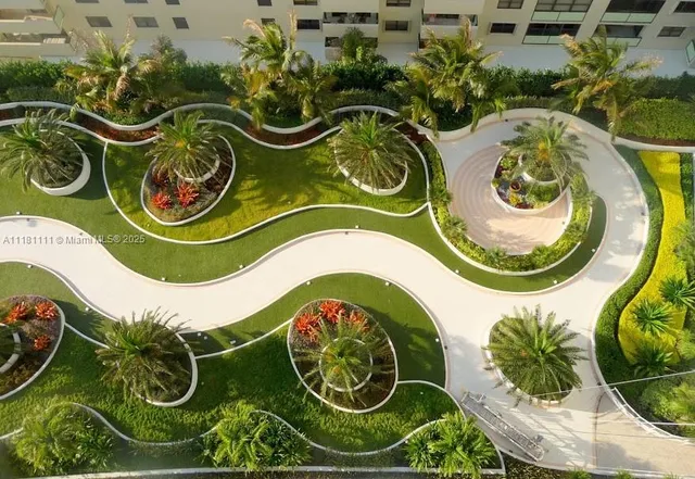 an aerial view of a swimming pool