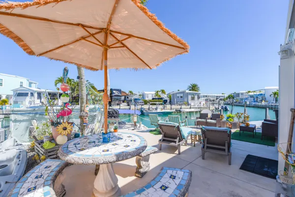 a view of a water with an outdoor space