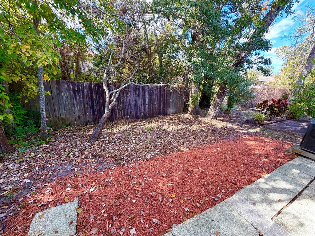 4523 Glen Hollow New Port Richey, FL 34653 - Photo 49 of 62 a view of a backyard with wooden fence and a large tree
