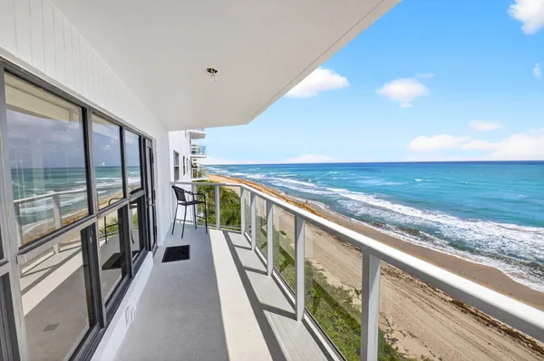 a view of a room with an ocean view