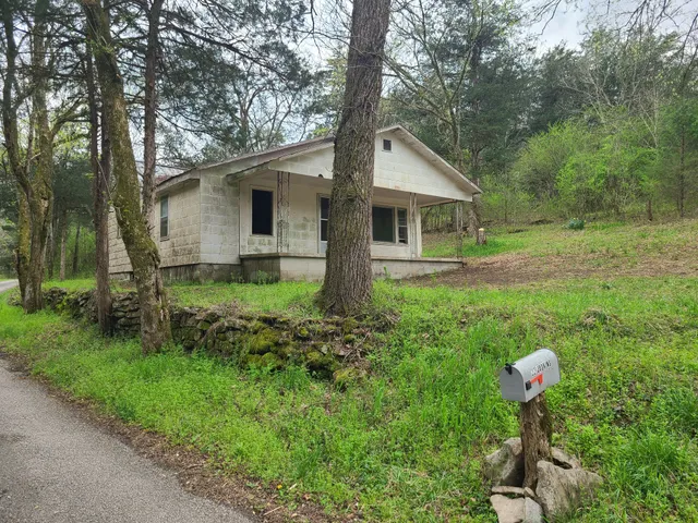a front view of house with yard and trees