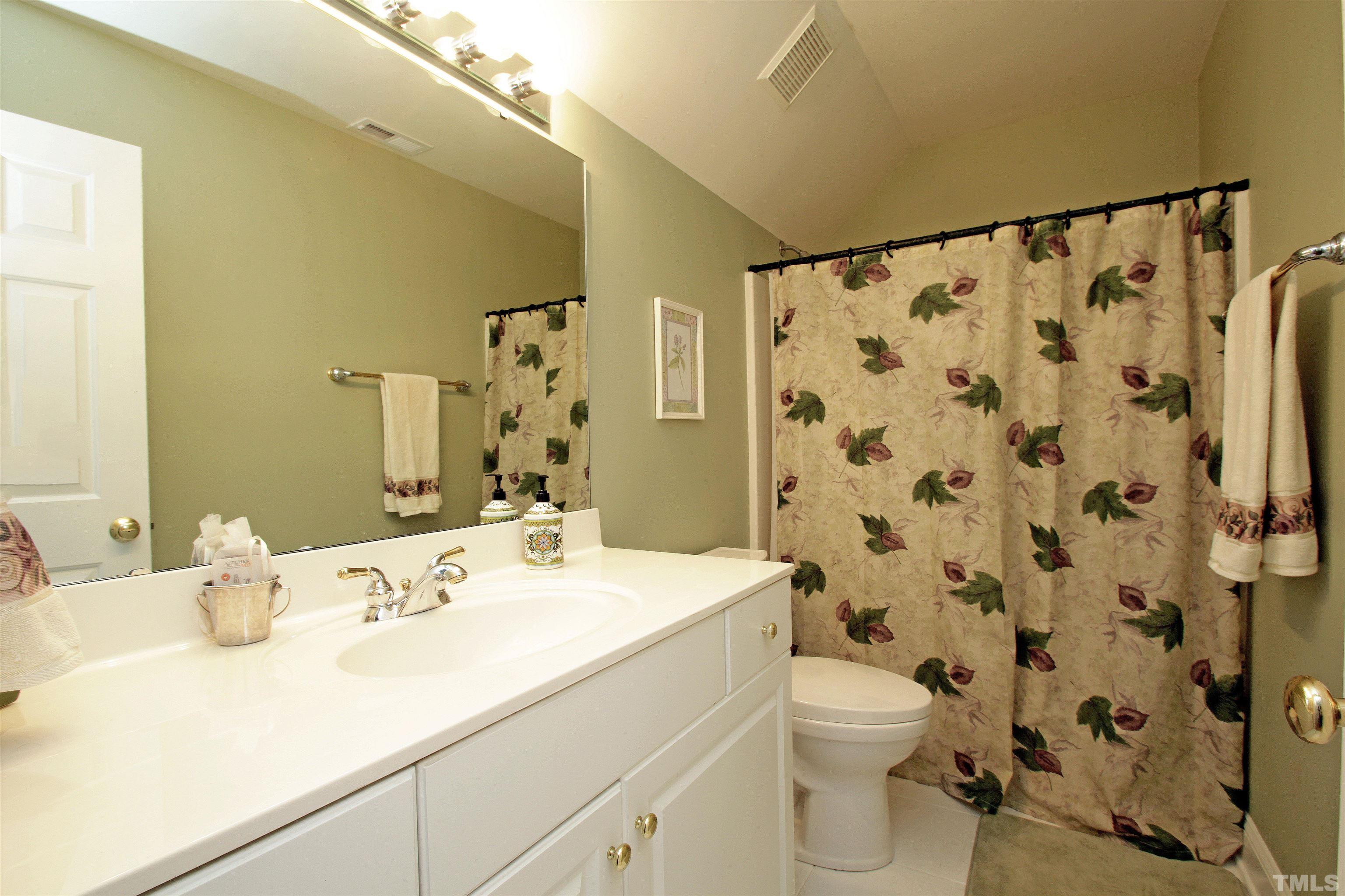 11817 Mountbatten Way Raleigh, NC 27613 - Photo 18 of 28 a bathroom with a sink a toilet and shower curtain