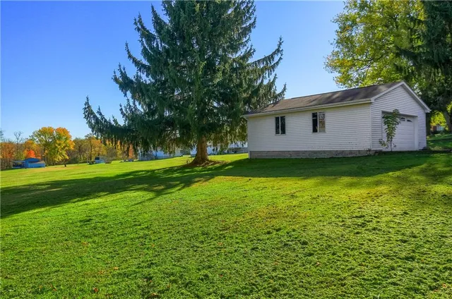 a view of a house with a backyard