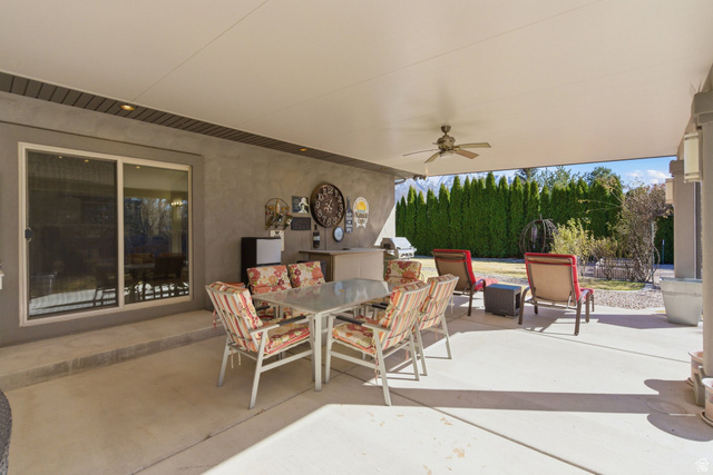 145 Carnesecca Court Mapleton, UT 84664 - Photo 80 of 109 View of patio / terrace with ceiling fan and an outdoor kitchen / dining area