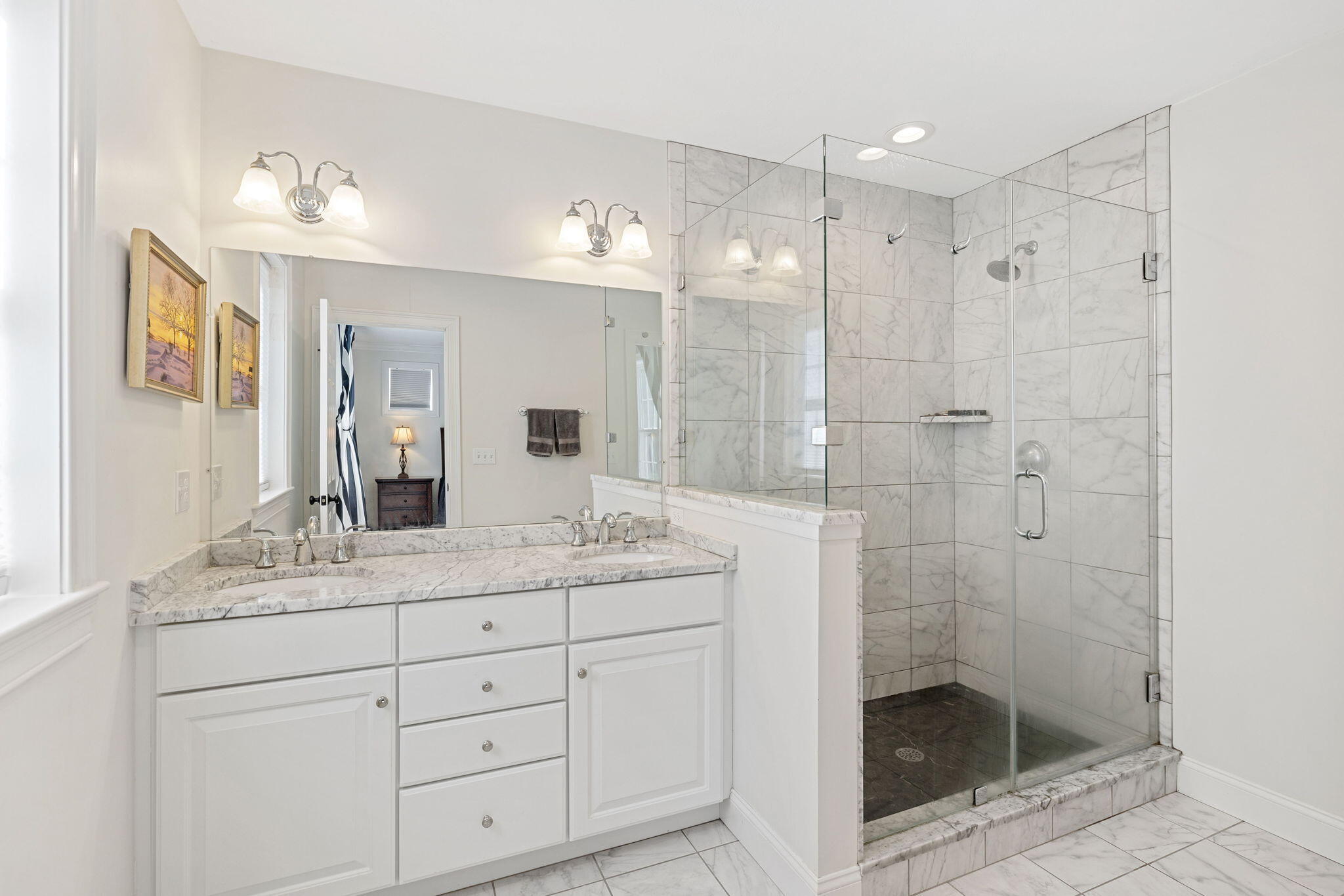 48 Meadowbrook Road Mashpee, MA 02649 - Photo 24 of 52 a bathroom with a shower sink and mirror