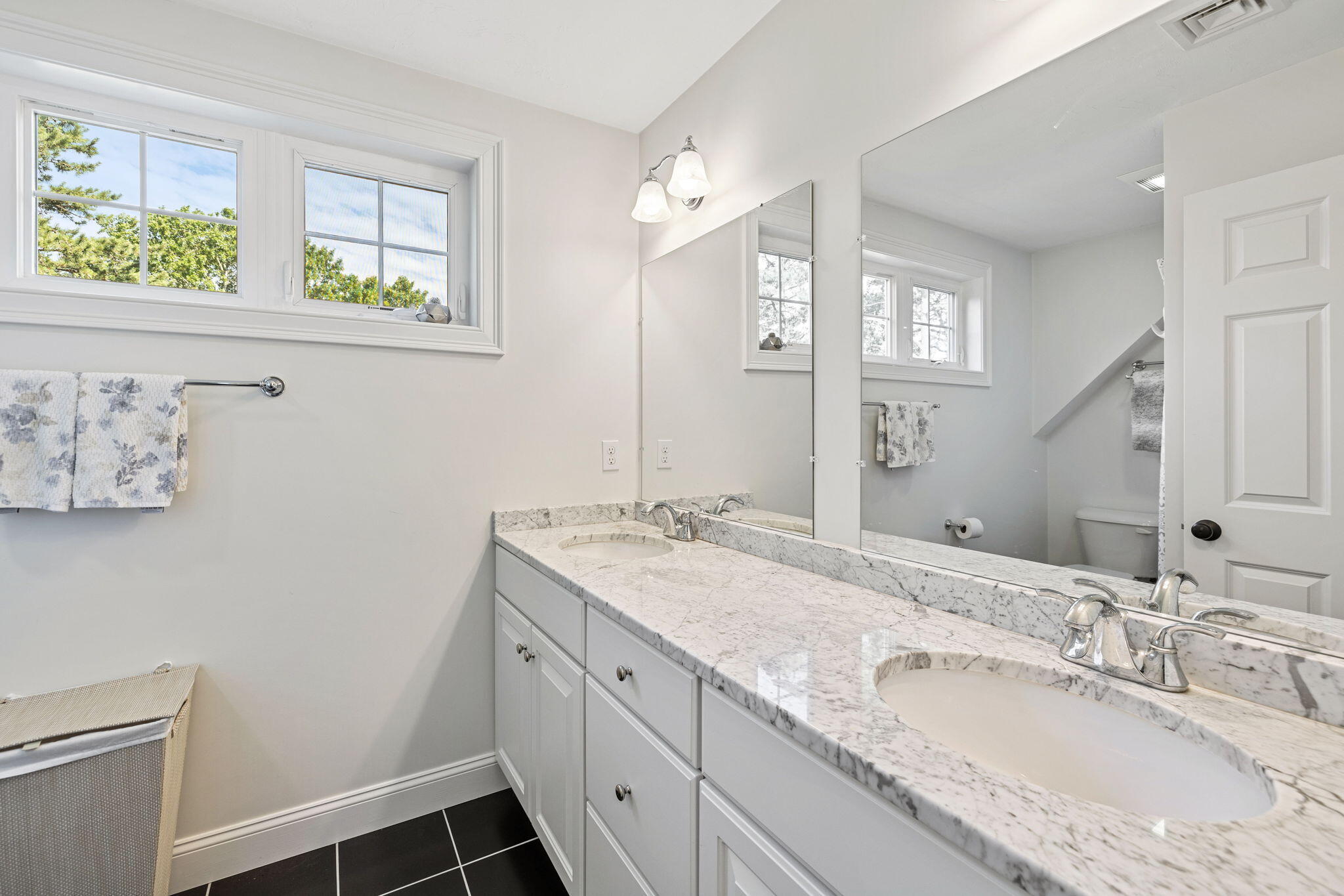 48 Meadowbrook Road Mashpee, MA 02649 - Photo 26 of 52 a bathroom with a granite countertop sink and a mirror