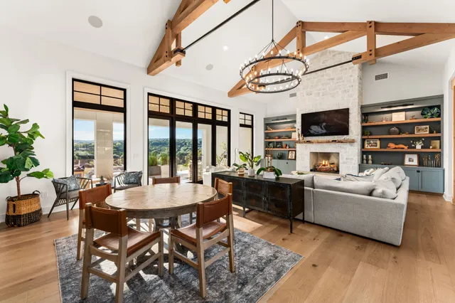 a view of a living room and kitchen