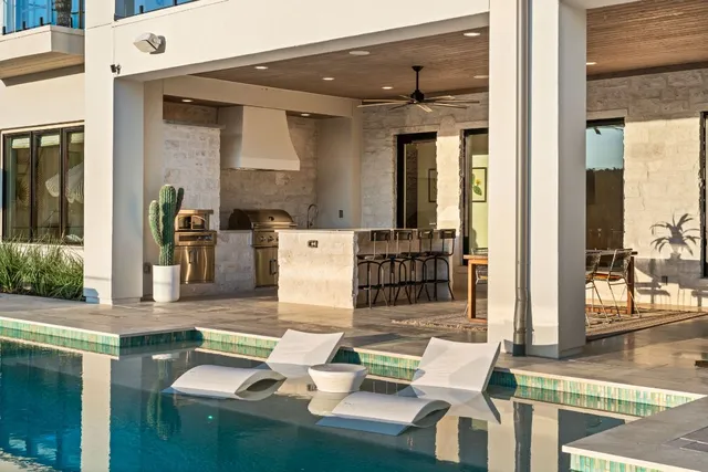 a living room with furniture and a table
