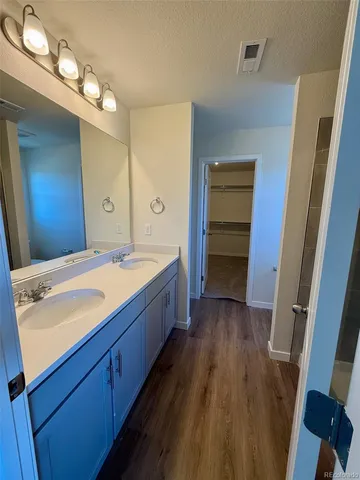 a bathroom with a sink a mirror and vanity