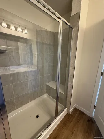 a bathroom with a shower and a tub