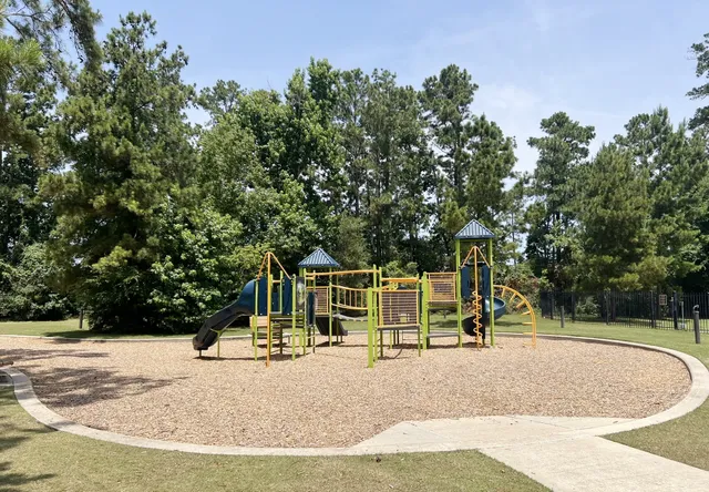 a view of a park with slide