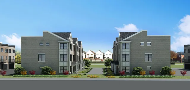 a view of a building with a street