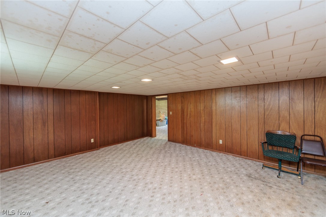 2170 Norton Road Stow, OH 44224 - Photo 46 of 48 Room featuring wood paneling, recessed lighting, drop ceiling, and patterned carpeting