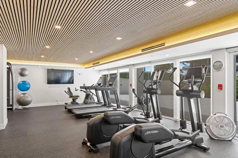 a room with gym equipment