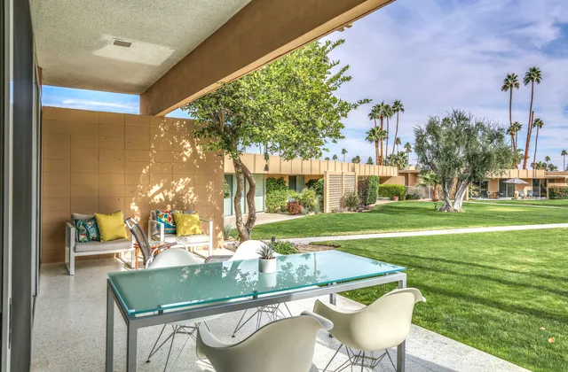 a view of balcony with a potted plant