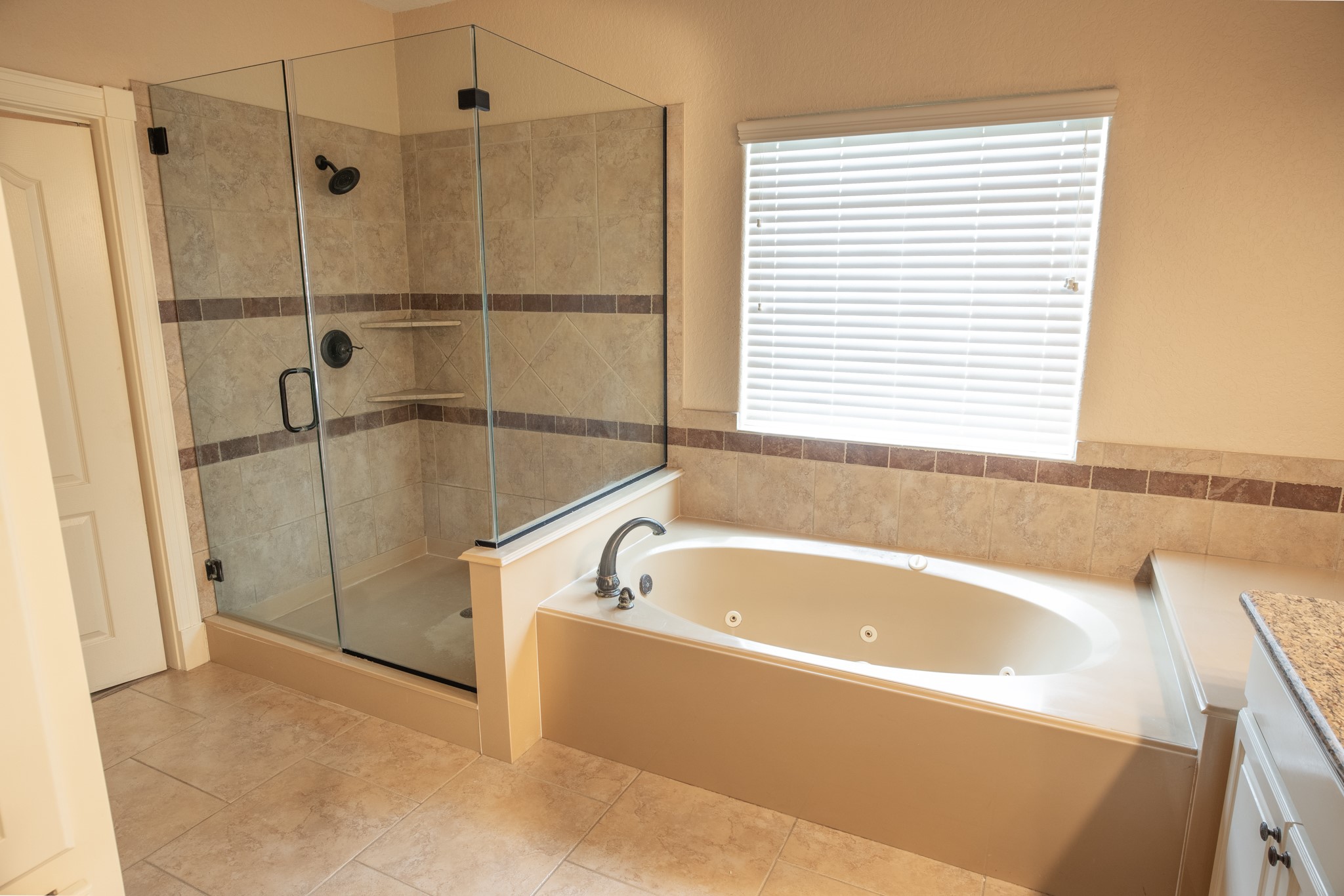 544 Wagon Wheel Trail Angleton, TX 77515 - Photo 19 of 45 Spa-like bath featuring a soaking tub and separate shower