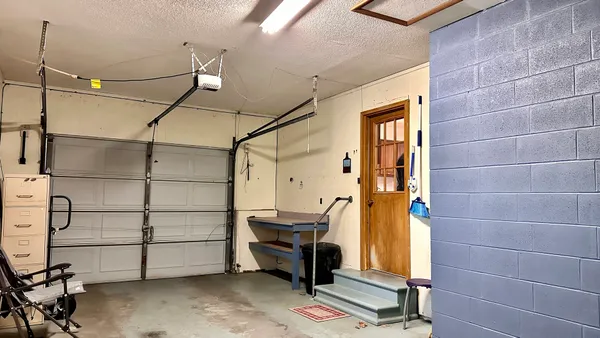 a view of a room with racks on the wall