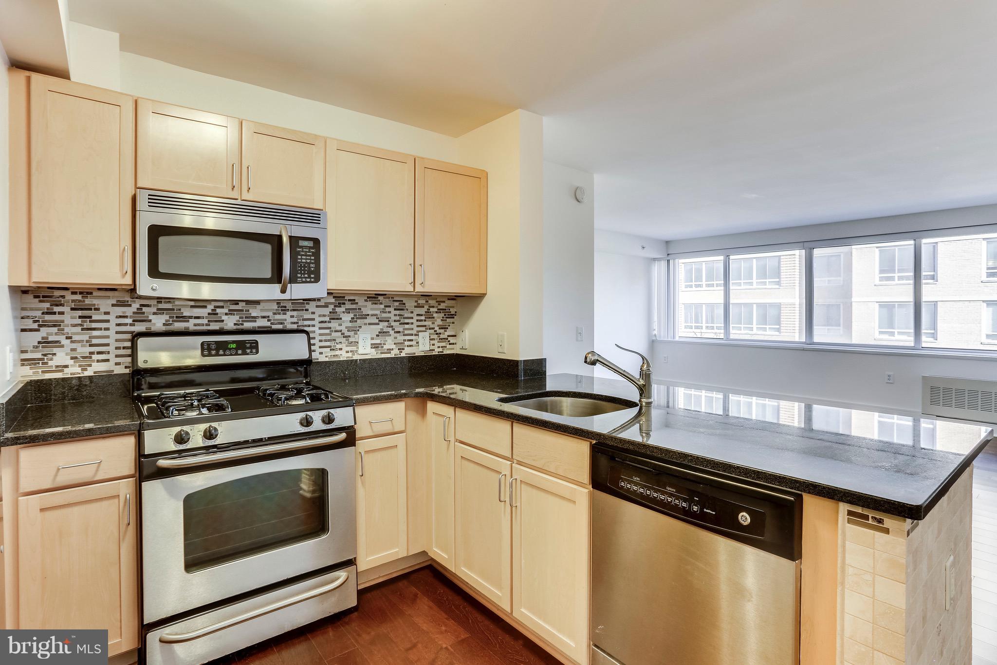 800 4th Street Southwest, Unit N111 Washington, DC 20024 - Photo 3 of 35 a kitchen with granite countertop a stove sink and microwave