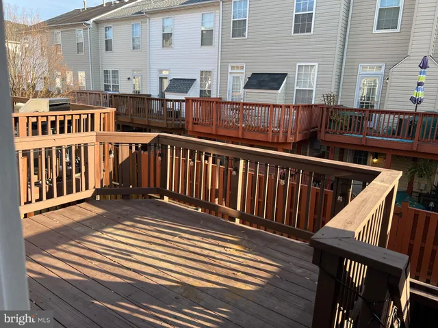a view of a brick building from a balcony
