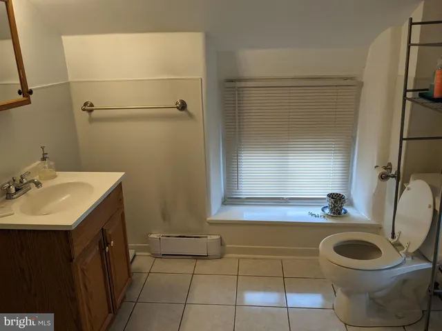 a bathroom with a sink a toilet and mirror