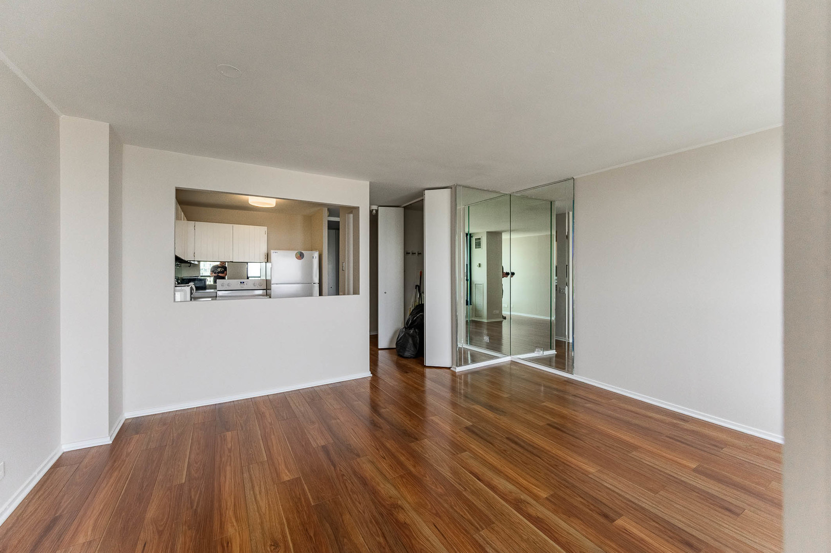 1030 North State Street, Unit 29M Chicago, IL 60610 - Photo 8 of 11 a view of a big room with wooden floor and kitchen view
