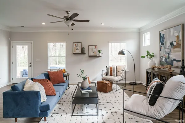 a living room with furniture