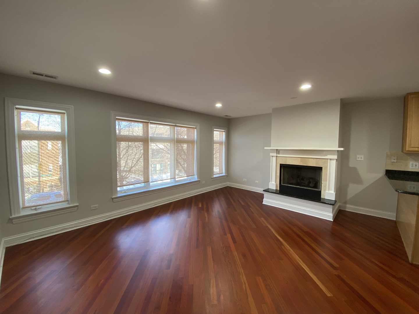 2525 West Harrison Street, Unit 2 Chicago, IL 60612 - Photo 2 of 16 an empty room with wooden floor fireplace and windows