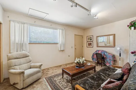 a living room with furniture and a rug