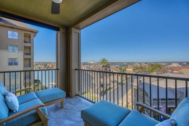 a balcony with furniture