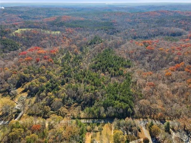 an aerial view of a houses with a lush green hillside