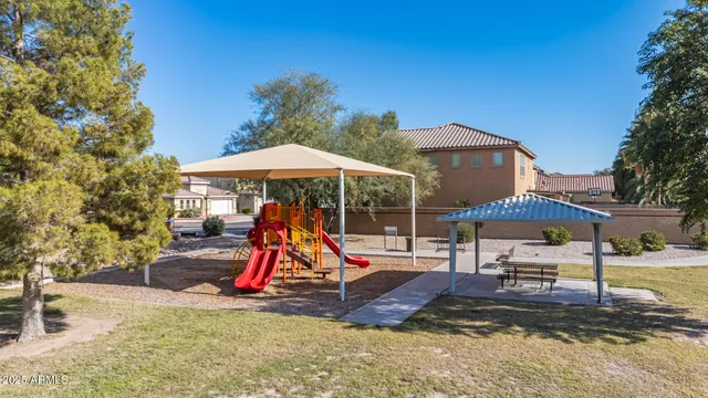 a view of a park with slide