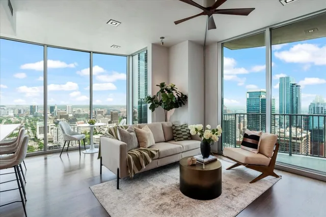 a view of a city from a balcony