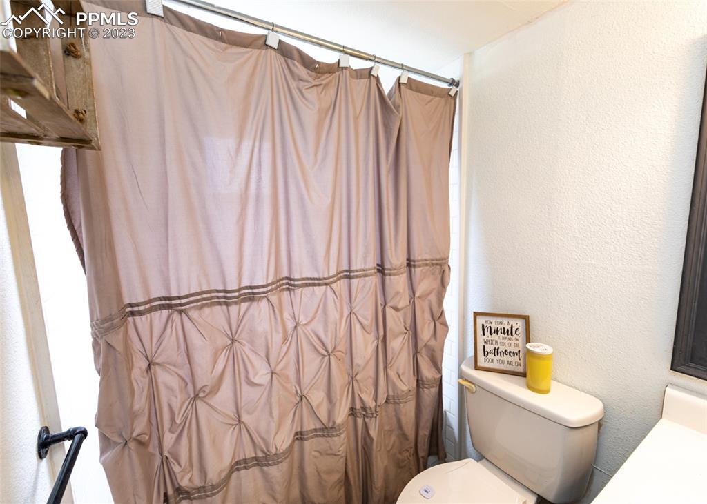 9765 Wineglass Road Fountain, CO 80817 - Photo 22 of 37 a white toilet sitting next to a shower curtain