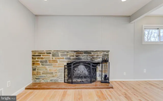 a view of a fireplace in the room