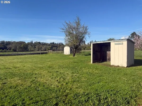 a view of a field with an ocean