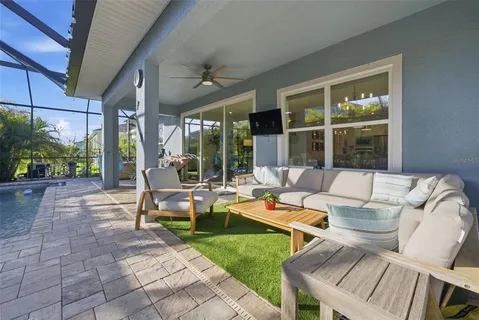 a view of a hallway view with wooden floor and workspace