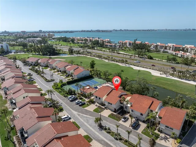 a view of a lake with a city