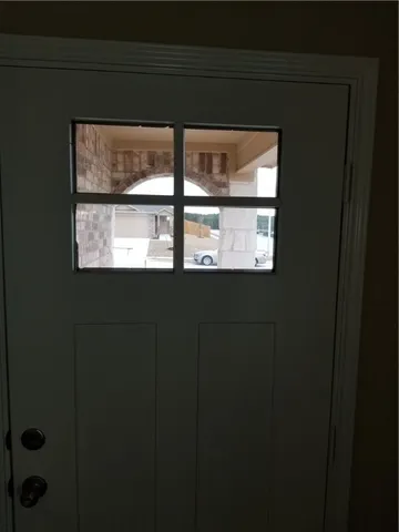 a view of a small space with a window