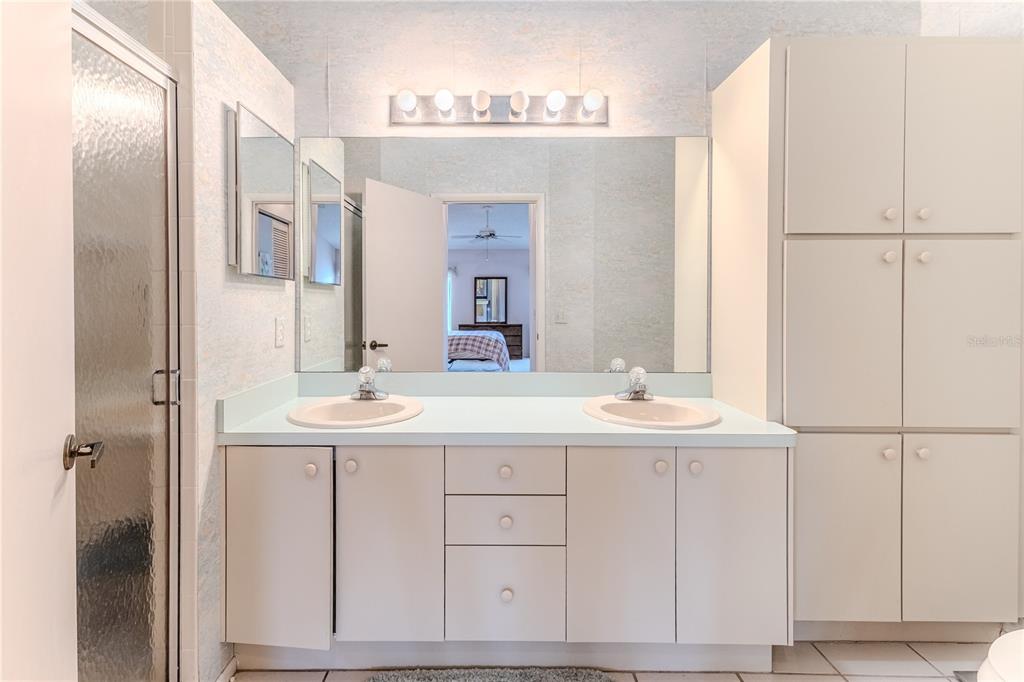 2420 Rolling View Drive Spring Hill, FL 34606 - Photo 40 of 62 a bathroom with a double vanity sink and a mirror