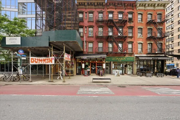 a front view of a building with street