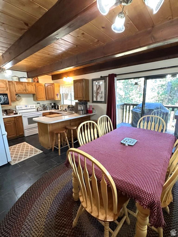 1456 Navajo Road Coalville, UT 84017 - Photo 12 of 55 Dining room with a wooden ceiling with exposed beams