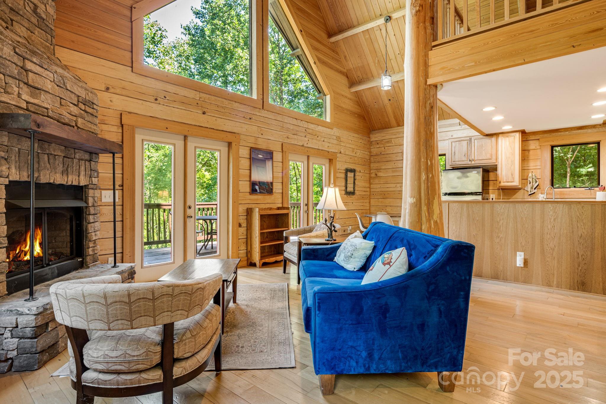 6018 Meadow Fork Road Hot Springs, NC 28743 - Photo 7 of 31 a living room with furniture a fireplace and a floor to ceiling window