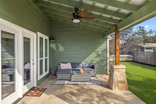 a view of sitting area in front of house