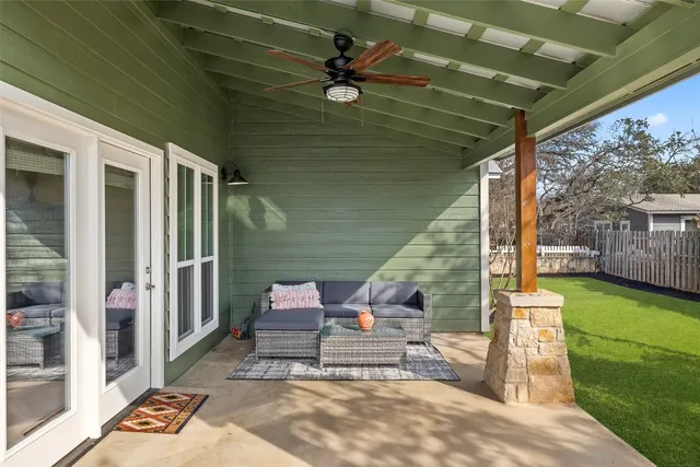 a view of sitting area in front of house