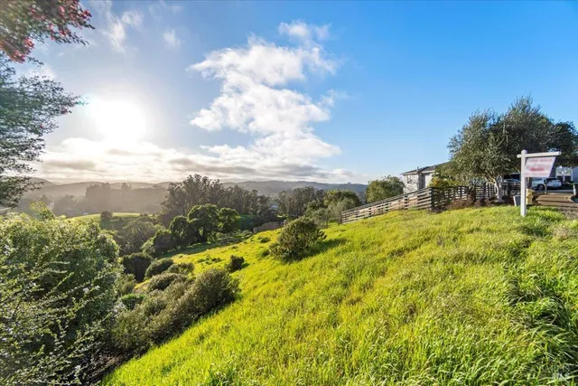 a view of a lake with houses in the back