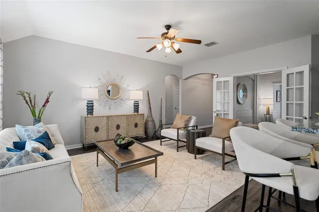 a living room with furniture