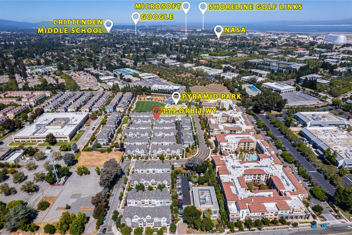 119 Orbit Way Mountain View, CA 94043 - Photo 44 of 46 an aerial view of residential houses with outdoor space